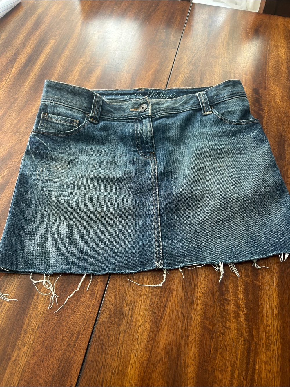 Tommy Hilfiger Washed Blue Distressed Denim Mini Skirt